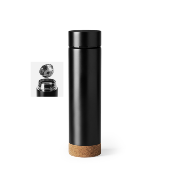 SPQ-Thermos en acier inoxidable à double paroi avec infuseur à thé et base en liège