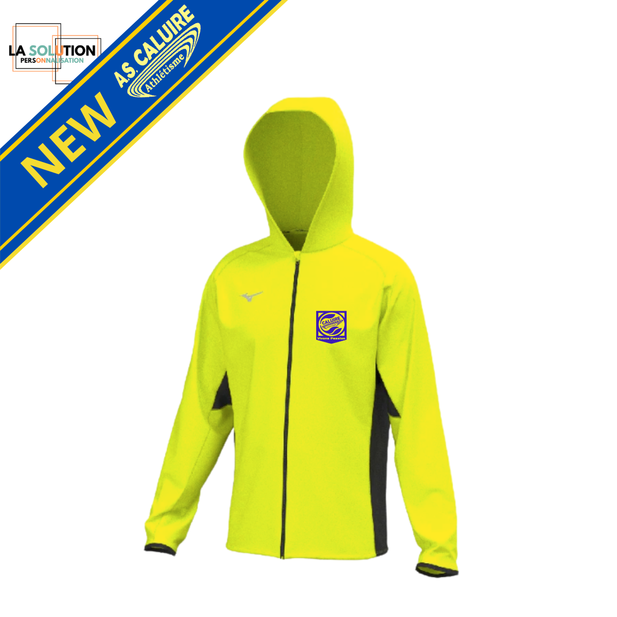 AS Caluire - Veste coupe vent à capuche jaune fluo homme New